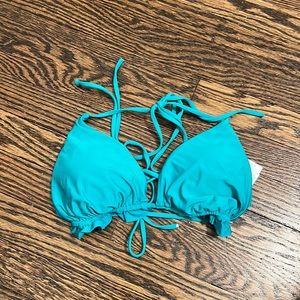 South Moon Under Green Ruffle Trim Halter Bikini Top